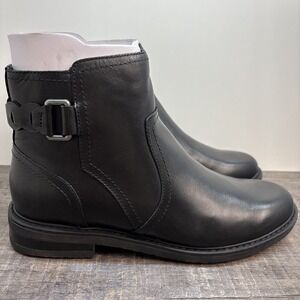 Earth Women's 7 Jenna Bootie Black Genuine Leather Side‎ Zipper Low Heel NEW